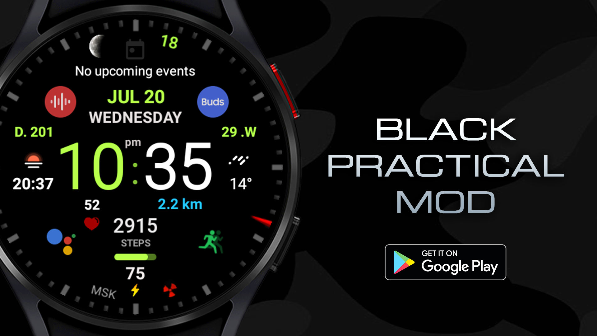 Black practical MOD Watch face Android Screenshot 4