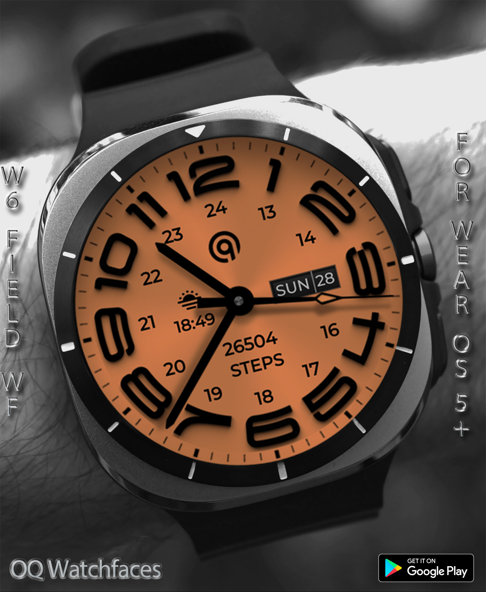 W6 Field Watch Face Wear OS 5+ Android Screenshot 2