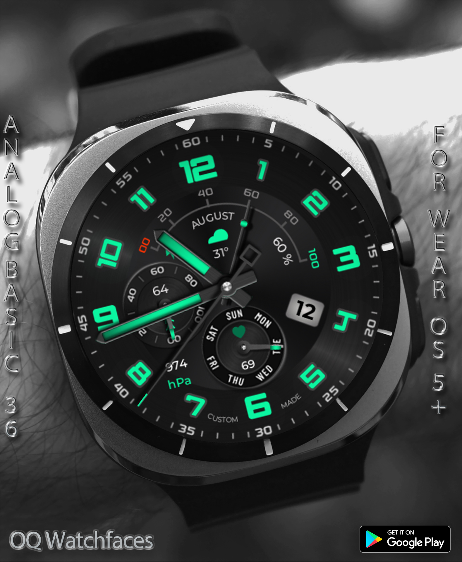Analog Basic 36 WF Wear OS 5+ Android Screenshot 3