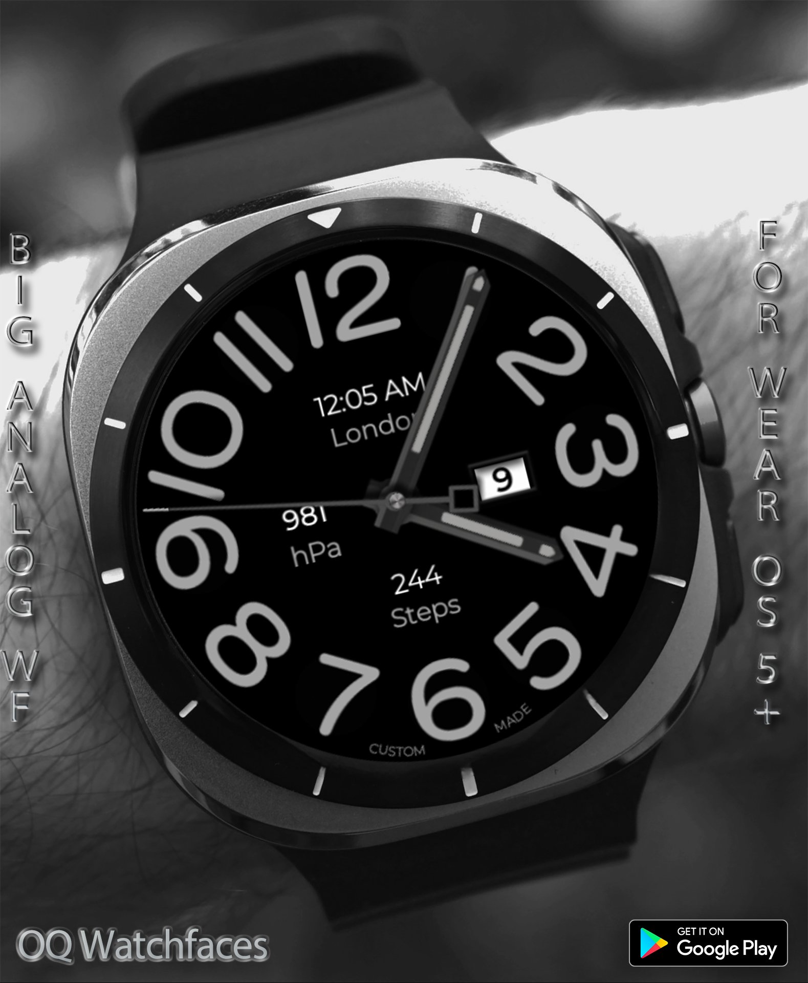 Big Analog 1 Wear OS 5+ Android Screenshot 3